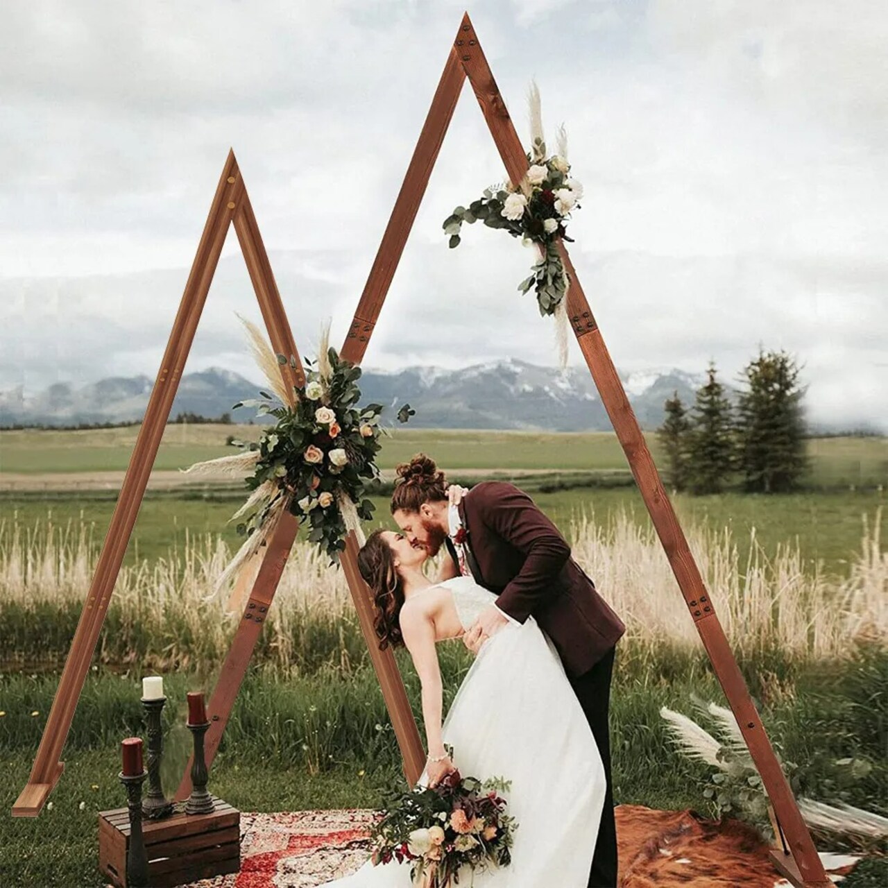 2 Pack Triangle Wooden Wedding Arch Oversized Ceremony Archway Backdrop Frame